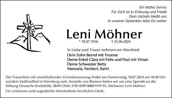 Traueranzeige von Leni Möhner von Gesamtausgabe Nürnberger Nachrichten/ Nürnberger Ztg.