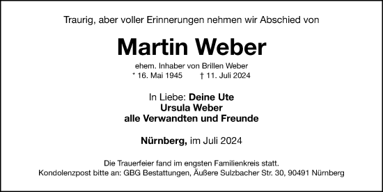 Traueranzeige von Martin Weber von Gesamtausgabe Nürnberger Nachrichten/ Nürnberger Ztg.