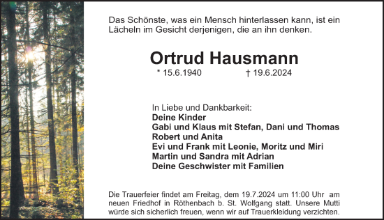Traueranzeige von Ortrud Hausmann von Gesamtausgabe Nürnberger Nachrichten/ Nürnberger Ztg.