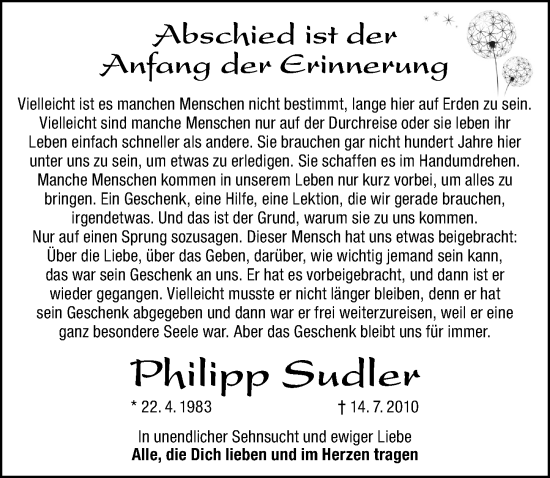 Traueranzeige von Philipp Sudler von Altmühl-Bote Lokal