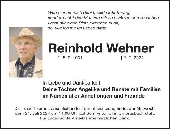 Traueranzeige von Reinhold Wehner von Fürther Nachrichten Lokal