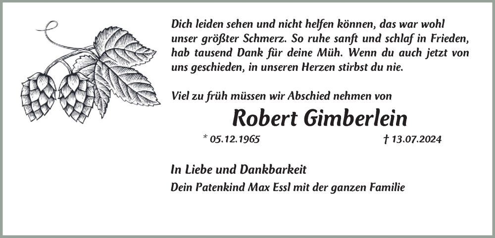  Traueranzeige für Robert Gimberlein vom 20.07.2024 aus Erlanger Nachrichten Lokal