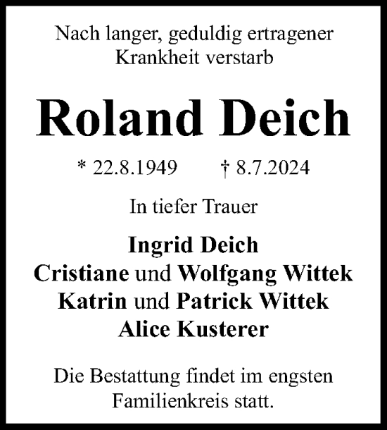 Traueranzeige von Roland Deich von Gesamtausgabe Nürnberger Nachrichten/ Nürnberger Ztg.