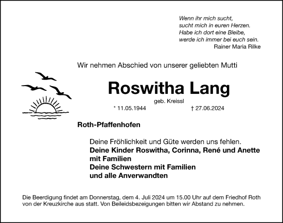 Traueranzeigen Von Roswitha Lang Trauernnde 6283