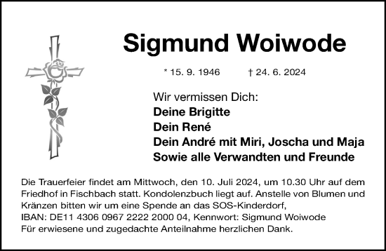 Traueranzeige von Sigmund Woiwode von Gesamtausgabe Nürnberger Nachrichten/ Nürnberger Ztg.