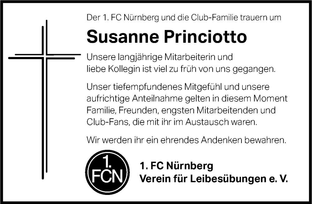  Traueranzeige für Susanne Princiotto vom 20.07.2024 aus Gesamtausgabe Nürnberger Nachrichten/ Nürnberger Ztg.