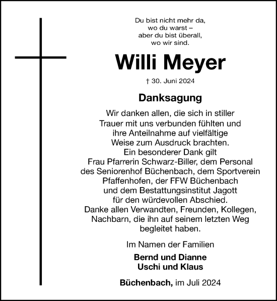 Traueranzeige von Willi Meyer von Roth-Hilpoltsteiner Volkszeitung Lokal