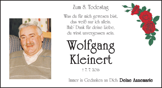 Traueranzeige von Wolfgang Kleinert von Gesamtausgabe Nürnberger Nachrichten/ Nürnberger Ztg.