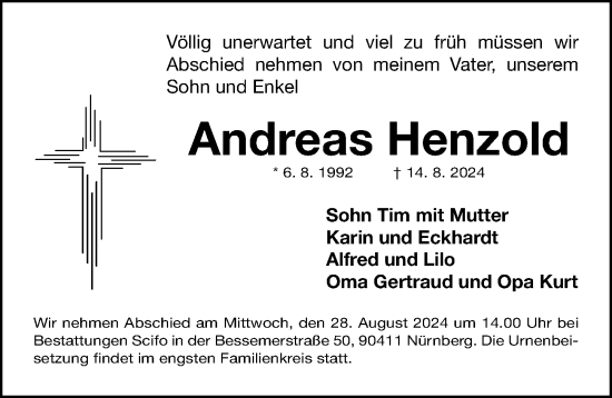 Traueranzeige von Andreas Henzold von Gesamtausgabe Nürnberger Nachrichten/ Nürnberger Ztg.