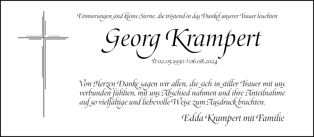  Traueranzeige für Georg Krampert vom 31.08.2024 aus Nordbayerische Nachrichten Forchheim Lokal