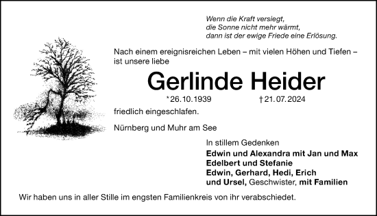 Traueranzeige von Gerlinde Heider von Altmühl-Bote Lokal