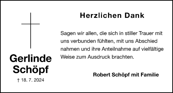 Traueranzeige von Gerlinde Schöpf von Gesamtausgabe Nürnberger Nachrichten/ Nürnberger Ztg.