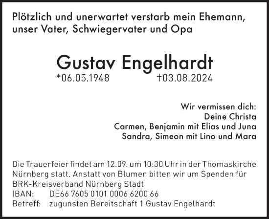 Traueranzeige von Gustav Engelhardt von Gesamtausgabe Nürnberger Nachrichten/ Nürnberger Ztg.