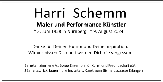 Traueranzeige von Harri Schemm von Gesamtausgabe Nürnberger Nachrichten/ Nürnberger Ztg.