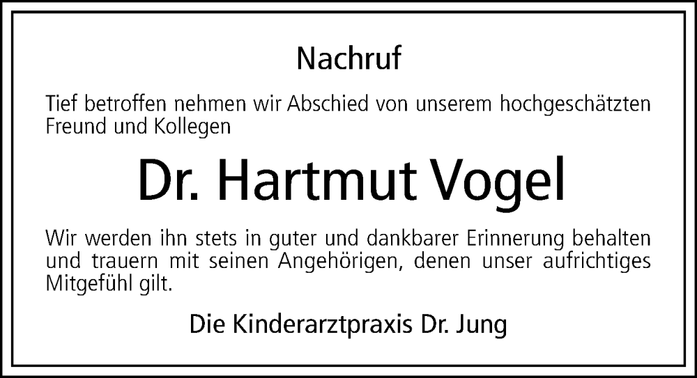  Traueranzeige für Hartmut Vogel vom 24.08.2024 aus Roth-Hilpoltsteiner Volkszeitung Lokal