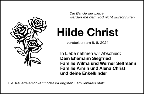 Traueranzeige von Hilde Christ von Gesamtausgabe Nürnberger Nachrichten/ Nürnberger Ztg.