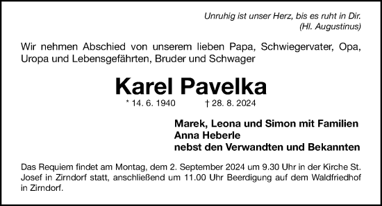 Traueranzeige von Karel Pavelka von Fürther Nachrichten Lokal