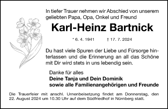 Traueranzeige von Karl-Heinz Bartnick von Gesamtausgabe Nürnberger Nachrichten/ Nürnberger Ztg.