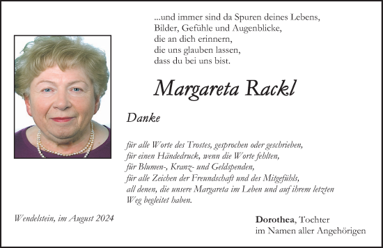 Traueranzeige von Margareta Rackl von Neumarkter Nachrichten Lokal