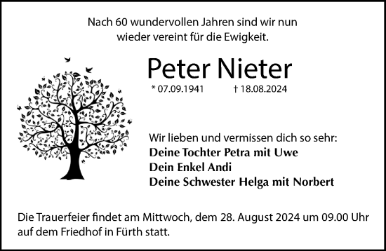 Traueranzeige von Peter Nieter von Gesamtausgabe Nürnberger Nachrichten/ Nürnberger Ztg.