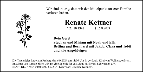 Traueranzeige von Renate Kettner von HST,G