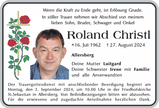 Traueranzeige von Roland Christl von Roth-Hilpoltsteiner Volkszeitung Lokal