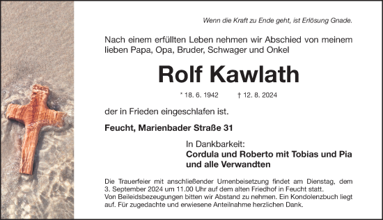 Traueranzeige von Rolf Kawlath von Gesamtausgabe Nürnberger Nachrichten/ Nürnberger Ztg.