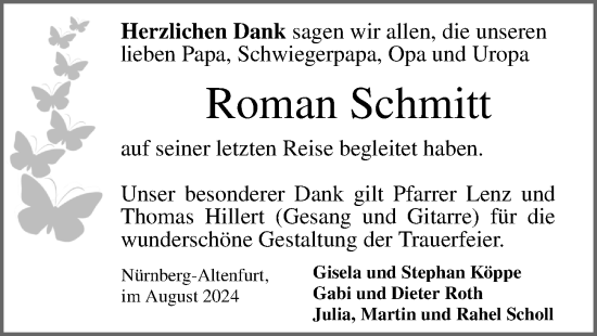 Traueranzeige von Roman Schmitt von Gesamtausgabe Nürnberger Nachrichten/ Nürnberger Ztg.