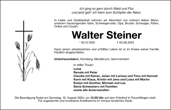 Traueranzeige von Walter Steiner von HWT,HAB