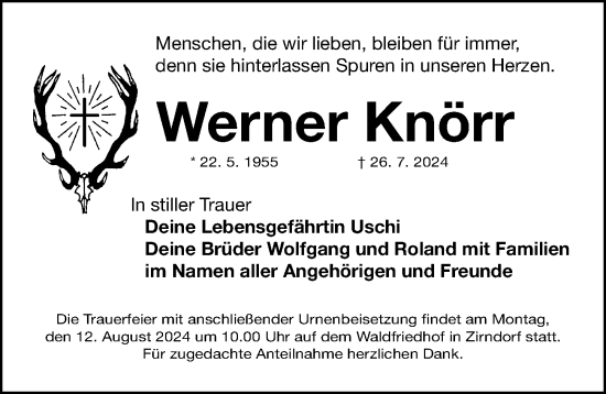 Traueranzeige von Werner Knörr von Fürther Nachrichten Lokal