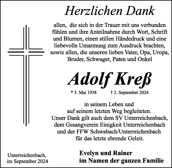 Traueranzeige von Adolf Kreß von Schwabacher Tagblatt Lokal