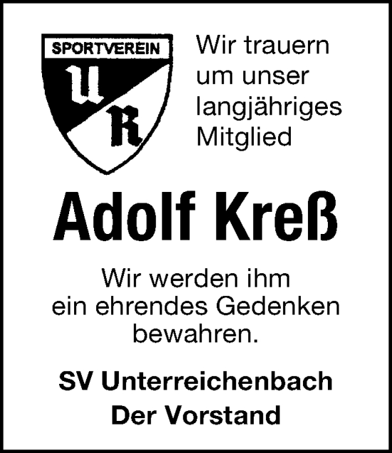 Traueranzeige von Adolf Kreß von Schwabacher Tagblatt Lokal