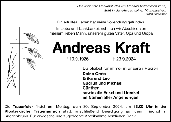 Traueranzeige von Andreas Kraft von Erlanger Nachrichten/ Fürther Nachrichten