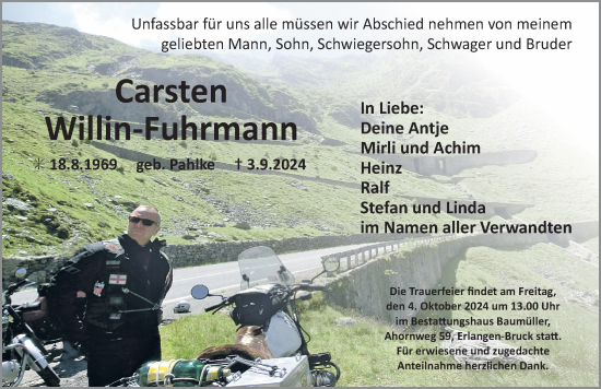 Traueranzeige von Carsten Willin-Fuhrmann von Erlanger Nachrichten Lokal