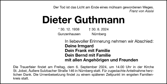 Traueranzeige von Dieter Guthmann von Gesamtausgabe Nürnberger Nachrichten/ Nürnberger Ztg.