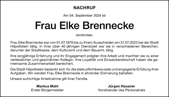 Traueranzeige von Elke Brennecke von Roth-Hilpoltsteiner Volkszeitung Lokal