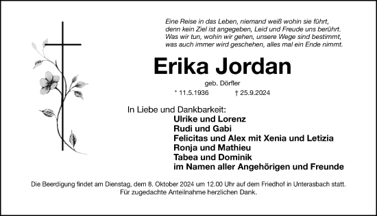 Traueranzeige von Erika Jordan von Fürther Nachrichten Lokal