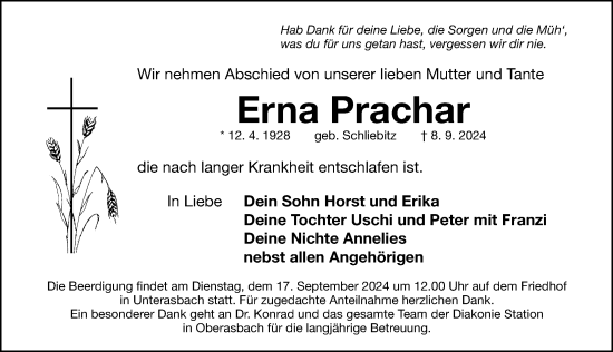 Traueranzeige von Erna Prachar von Fürther Nachrichten Lokal