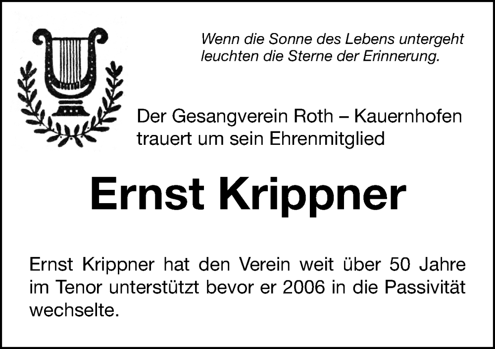  Traueranzeige für Ernst Krippner vom 10.09.2024 aus Roth-Hilpoltsteiner Volkszeitung Lokal