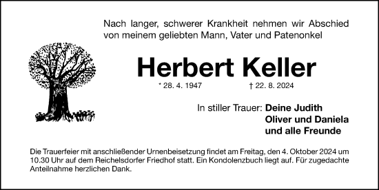 Traueranzeige von Herbert Keller von Gesamtausgabe Nürnberger Nachrichten/ Nürnberger Ztg.