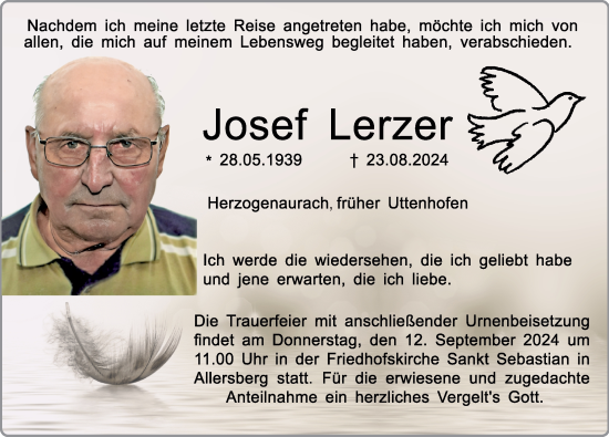 Traueranzeige von Josef Lerzer von Roth-Hilpoltsteiner Volkszeitung Lokal
