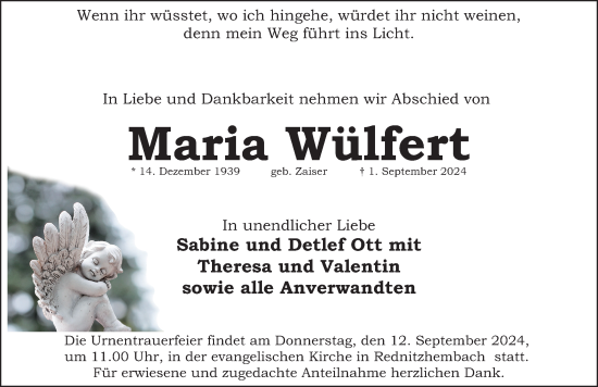 Traueranzeige von Maria Wülfert von Schwabacher Tagblatt Lokal