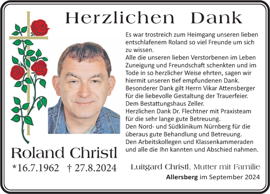 Traueranzeige von Roland Christl von Roth-Hilpoltsteiner Volkszeitung Lokal