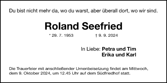 Traueranzeige von Roland Seefried von Gesamtausgabe Nürnberger Nachrichten/ Nürnberger Ztg.