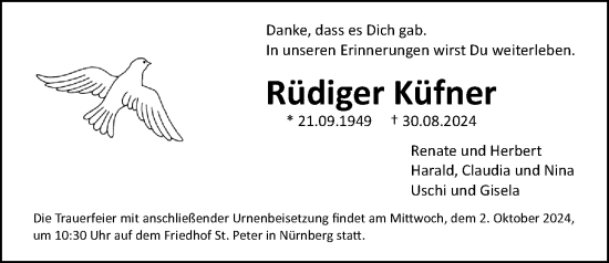 Traueranzeige von Rüdiger Küfner von Gesamtausgabe Nürnberger Nachrichten/ Nürnberger Ztg.