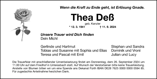 Traueranzeige von Thea Deß von Fürther Nachrichten Lokal