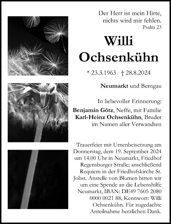 Traueranzeige von Willi Ochsenkühn von Neumarkter Nachrichten Lokal