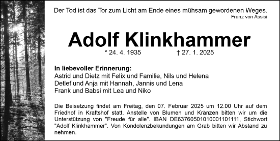 Traueranzeige von Adolf Klinkhammer von Gesamtausgabe Nürnberger Nachrichten/ Nürnberger Ztg.