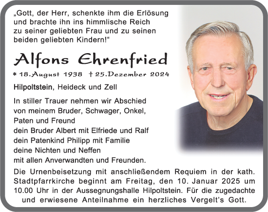 Traueranzeige von Alfons Ehrenfried von Roth-Hilpoltsteiner Volkszeitung Lokal