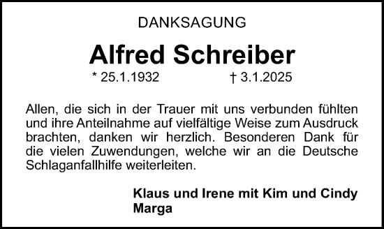 Traueranzeige von Alfred Schreiber von Gesamtausgabe Nürnberger Nachrichten/ Nürnberger Ztg.